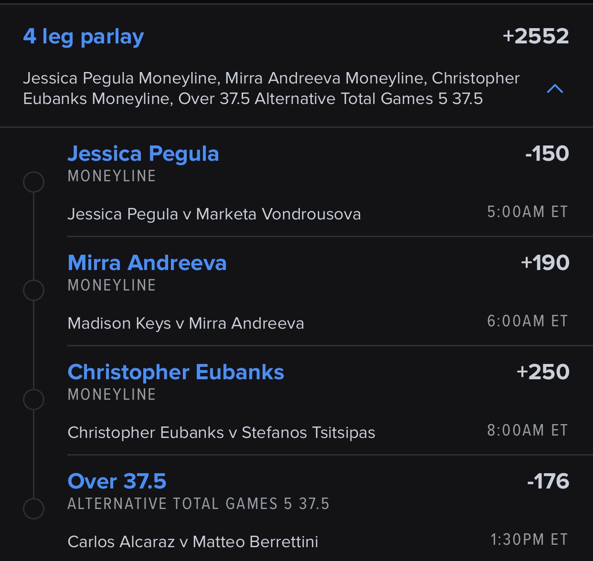 We was killin mlb and nba season…. Ironically my best betting last year was during the Wimbledon. So imma start it up with this… you could take all of these as straights btw… which I did

#Fanduel #prizepicks #tennisplays #tennis #tennislocks #tennisparlay #fanduellocks #plays