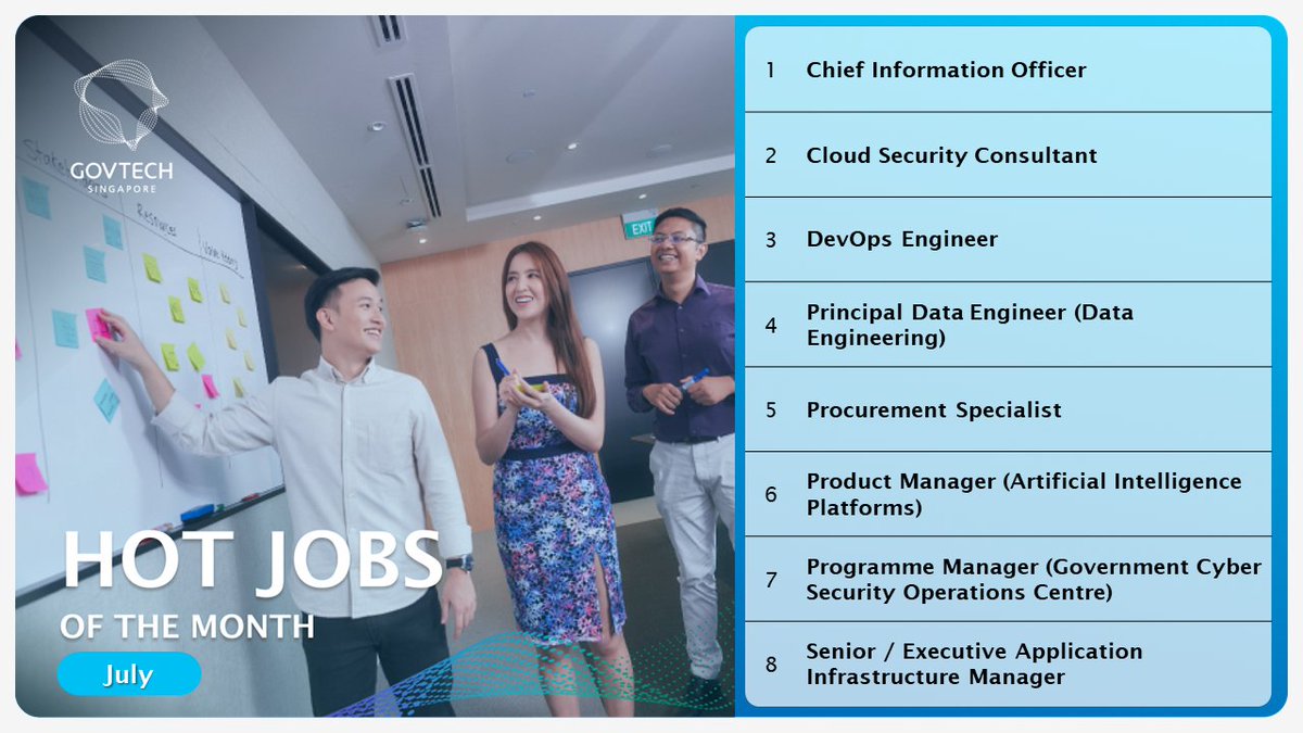 GovTechSG's tweet photo. #HotJobsoftheMonth - We're looking for passionate #innovators to make an impact in the lives of Singaporeans!
Check out this month’s openings via https://t.co/sVplsmidDA.
More jobs at: https://t.co/nbiHMYyy08
#Cybersecurity #DataScience #AI https://t.co/JMYNqfhtfs