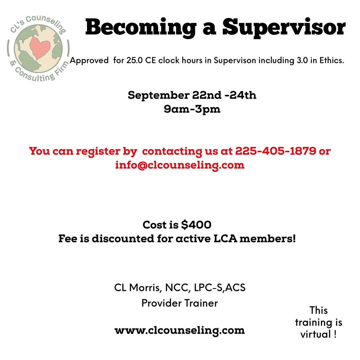 clschatspot's tweet photo. Come train with us! #louisiana #ACS #mentalhealth https://t.co/Xo0QVRprw7