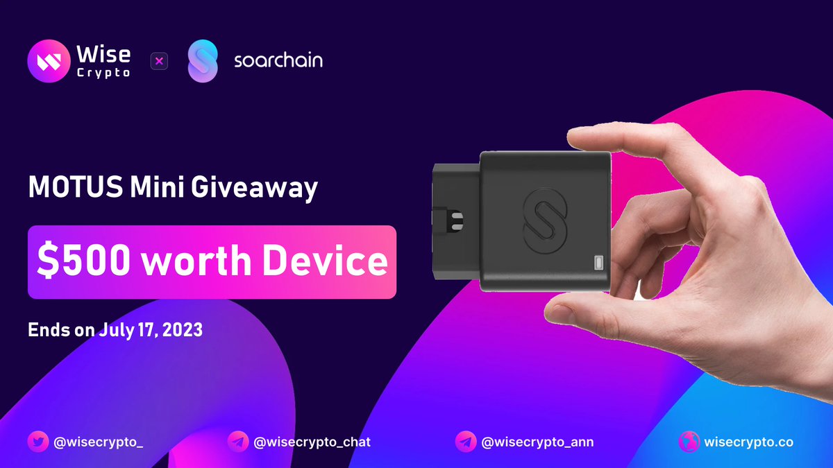 WiseCrypto_'s tweet photo. 🥳 Wise Crypto X Soarchain Giveaway

🏆 Prize Pool - $500 worth MOTUS Mini

To Enter
✅ Follow @WiseCrypto_ &amp; @soar_chain
✅ RT &amp; Tag 3 Friends
✅ Complete Gleam https://t.co/RbYJb66Qnb

#Airdrop #Giveaway #Crypto #WiseCrypto https://t.co/F5AcgbEmyR