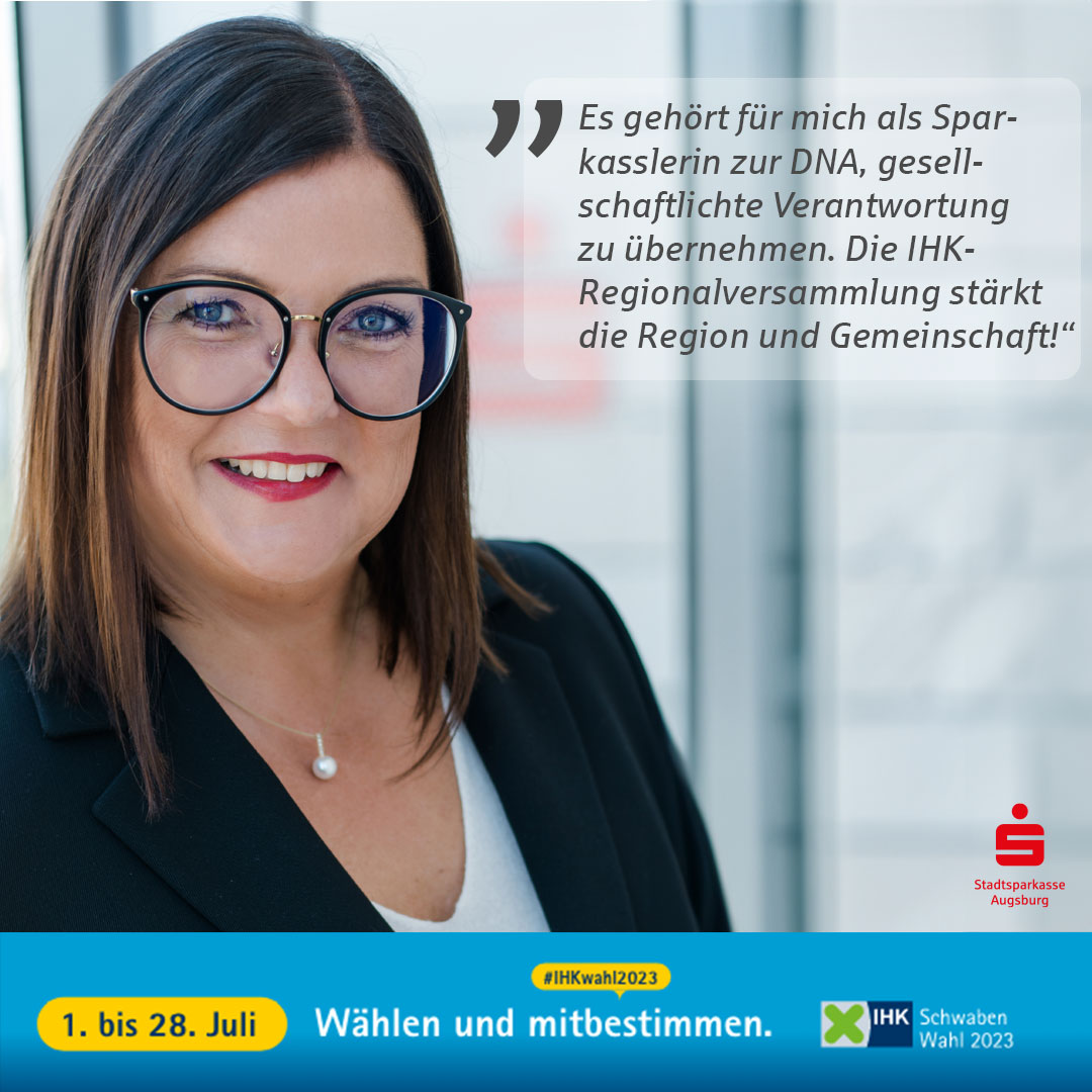 "Ich engagiere mich bei der IHK, weil es für mich als Sparkasslerin zur DNA 🧬 gehört, gesellschaftliche Verantwortung zu übernehmen.", so Vorstandsvorsitzende Sandra Peetz-Rauch.

#IHKwahl2023 #stadtsparkasse #augsburg #IHK #regionalversammlung #augsburgstadt
