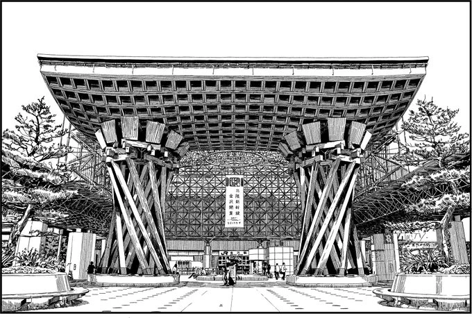 線画だけで描いた金沢駅
メイキング→ https://t.co/vtxYzv36wU 