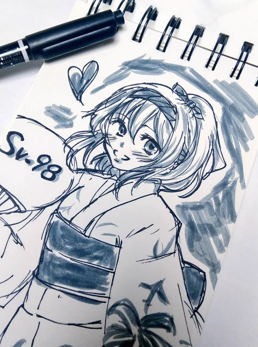暑い…デス…_:(' `」 ∠):_
いつかの浴衣SV-98ちゃんの落書き
 #ドルフロ 