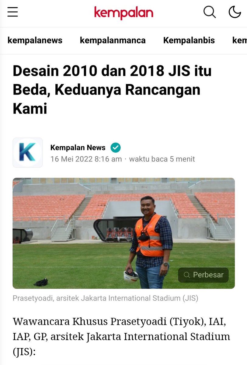 .
.
Dulu digembar-gemborkan Tim Anies
kl JIS itu dirancang Konsultan Luar Negri

Padahal JIS itu karya Anak Bangsa sendiri
Arsiteknya adalah Bang Tiyok (Preasetyoadi)

Setelah "DILEPEH" sama Buro Happold
pemuja Anies kebakaran Jenggot semua

Jadi JIS didesain siapa nDrun ??
.
.