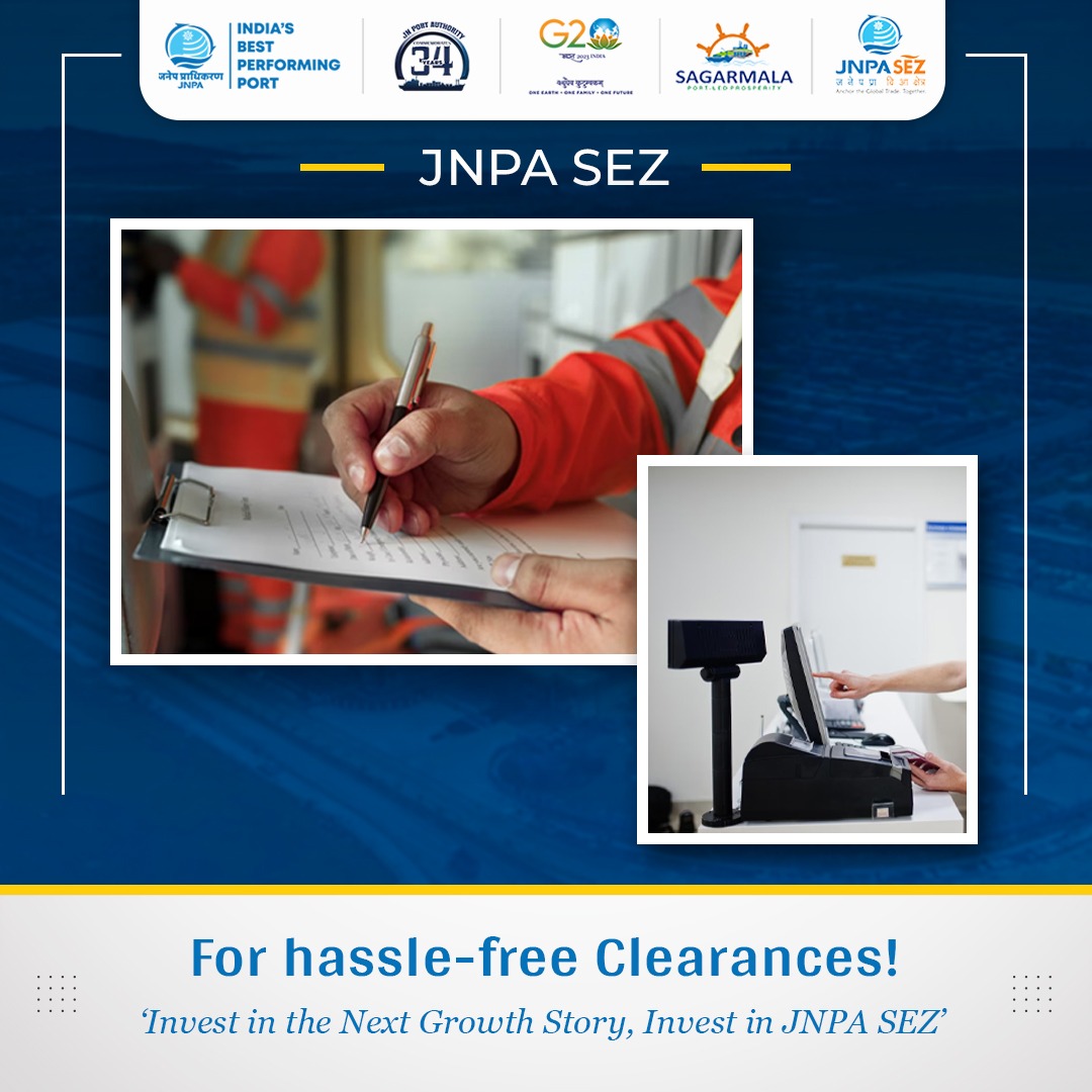 JNPort's tweet photo. #Clearance made easy with #JNPA SEZ's single clearance window. Say goodbye to hassles and hello to streamlined processes!
#GlobalCommerce #TradeOpportunities #EconomicGrowth #Innovation #JNPASEZ #HasslefreeProcess #GlobalMarketplace #BusinessOpportunities #UnlockingTrade #BoostingEconomy #TradeInnovation #SpecialEconomicZone #InternationalTrade #GlobalBusiness #NewOpportunities #InnovativeSolutions