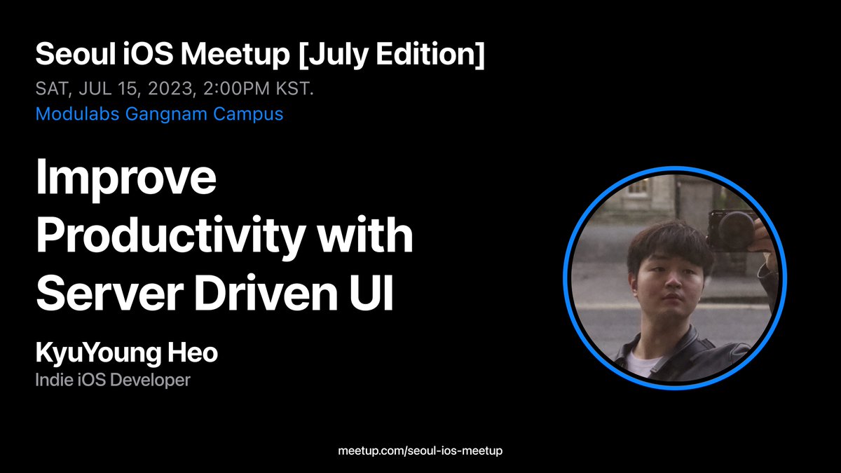 florianldt's tweet image. Talk 2/2 🚀
Countdown to the Seoul iOS Meetup! KyuYoung Heo explores boosting productivity with Server Driven UI.
Supercharge your workflow, streamline UI updates, and more! Join us: meetup.com/seoul-ios-meet… 🎟️
See you there! #SeouliOSMeetup #iOSdevelopment #ServerDrivenUI #UI