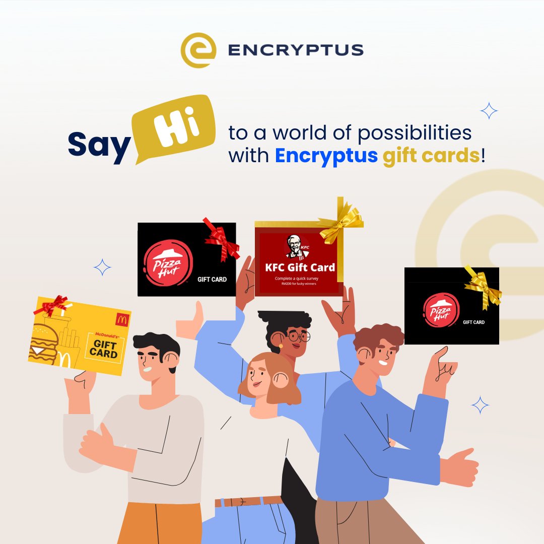 EncryptusGlobal's tweet photo. 🎁Say Hi! to a world of possibilities with @EncryptusGlobal gift cards! 🍔🍕 From finger-lickin' KFC to golden hours at McDonald's enjoy the convenience of spending your #crypto with your favorite brands!
#CryptoSpend #DigitalCurrencyRevolution #EncryptusOffRamp #TreatYourself https://t.co/j1VGihbogY