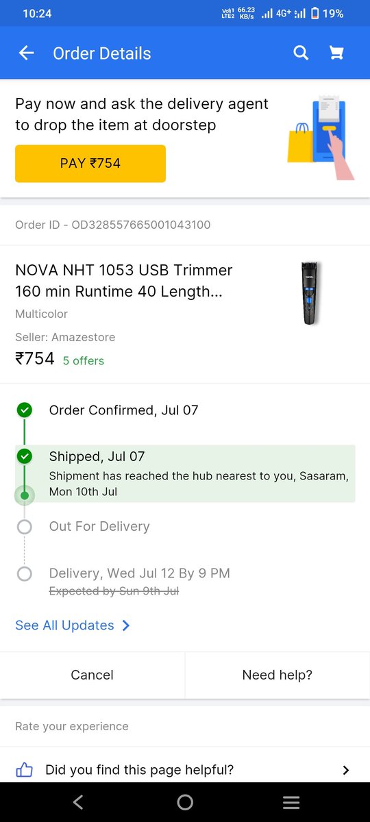 ritesh74036's tweet photo. @support7747 #Flipkart changed name failkart/delaykart is able to deliver my product today https://t.co/YGJS6C8i7u