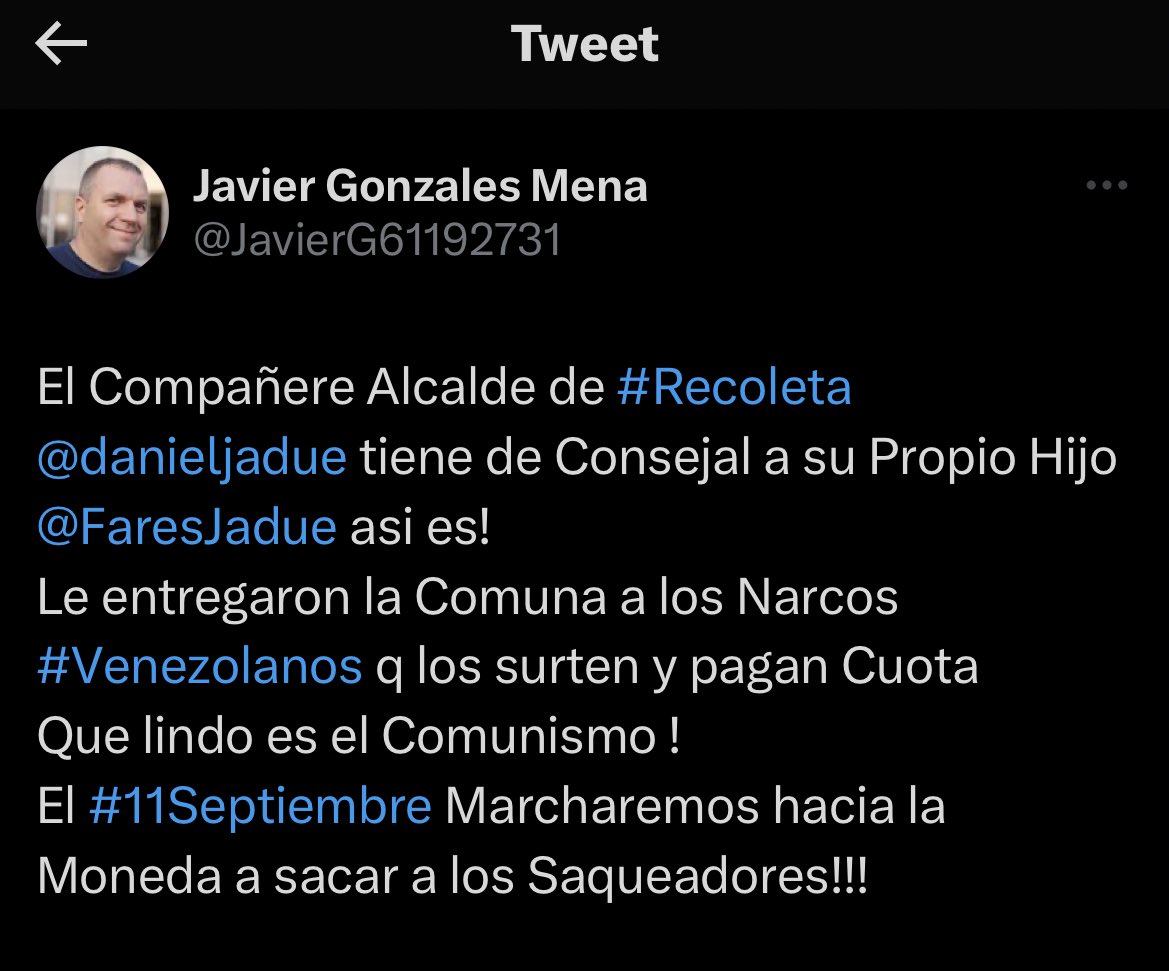 FaresJadue's tweet photo. Todos los días tenemos que enfrentar Fake News, ataques y mentiras en contra de Recoleta, de la gestión de @danieljadue y del trabajo que estamos realizando desde nuestra concejalía, elegida con la 1era mayoría, por la gente. 

PD: no soy hijo, primo ni familiar de Daniel Jadue. https://t.co/76COfapwnT