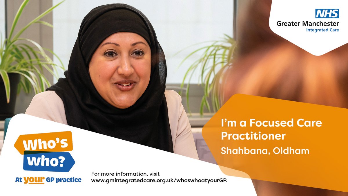 Did you know that Focused Care Practitioners can help you to maintain good physical &amp; mental health? 

They can support you with any difficulties you are experiencing including addiction &amp; benefit issues.

Shahbana explains 👉 orlo.uk/I6QyQ

#WhosWhoAtYourGP 

<a href="/GM_ICP/">GM Integrated Care Partnership</a>