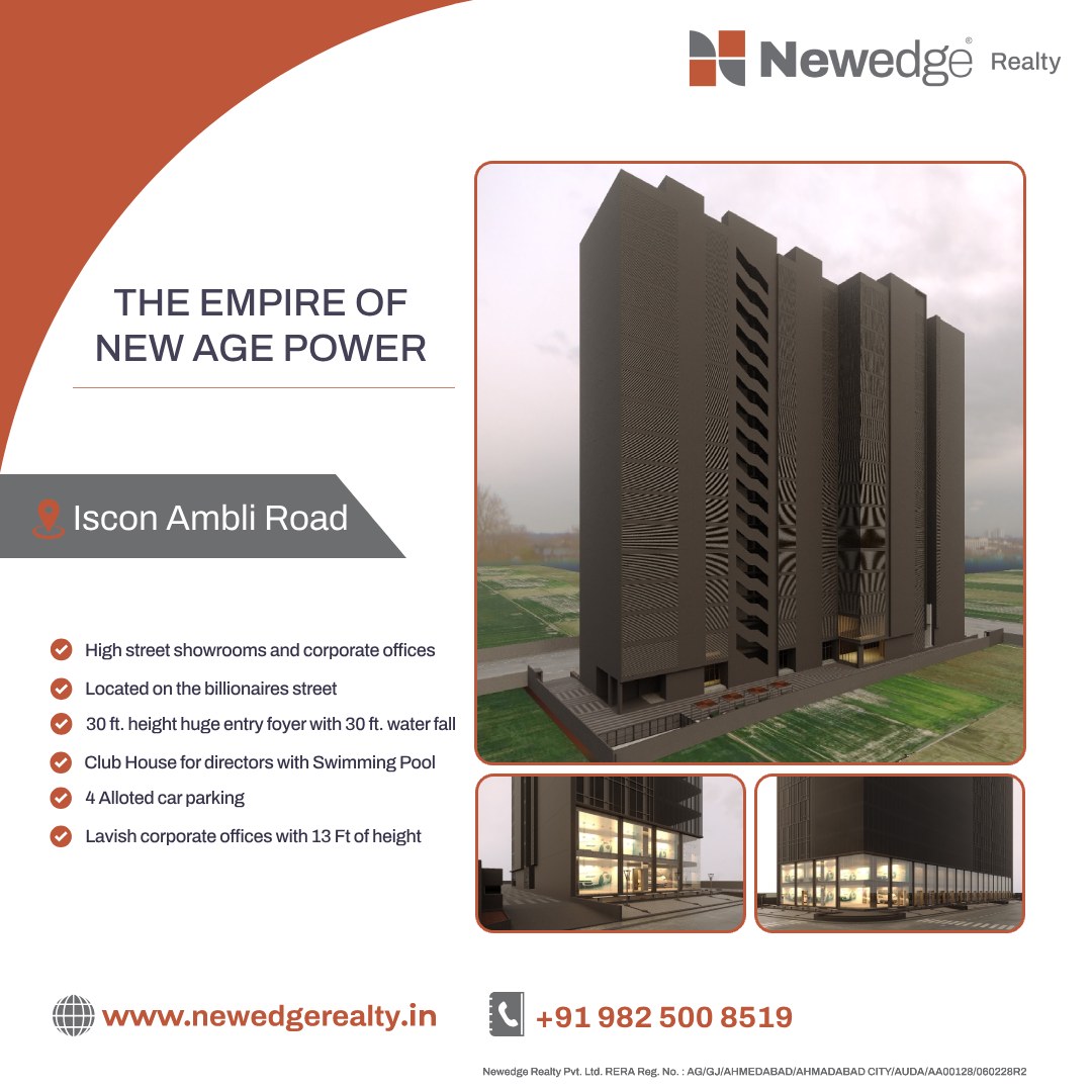 newedge_realty's tweet image. First High-End Commercial project in Ahmedabad Located on the billionaires street. Prime location with Two road corner building.

#Commercial #Isconambli #OfficeSpace #NewedgeRealty #PropertyAdvisor #RealEstate #Advisor #Buy #Sell #Office #Retail #Development #Showroom #Ahmedabad
