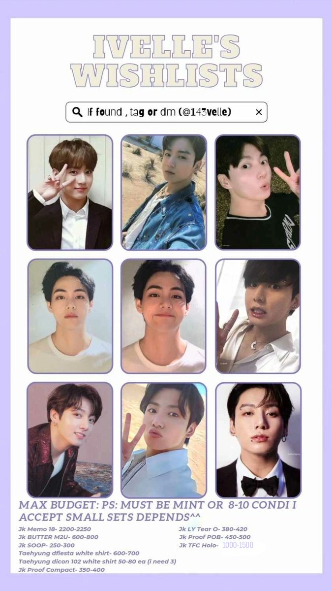 i43velle's tweet photo. WTB LFS PH (not in a rush, can do dop is better)

TAEKOOK POCAS!

Jungkook anecdote,Jk Lights,Jk TFC POB,Jk LY Tear U,Jk Deco Kit RPC,Jk LY Ans L,Jk MOTS Persona ver.3,Jk Memo 19,Jk We photofolio,Jk Memo 18,Jk Butter 
Jk Soop,Taehyung dfiesta,Taehyung dicon 102 

#ivellewtb https://t.co/lU95yZeDgl