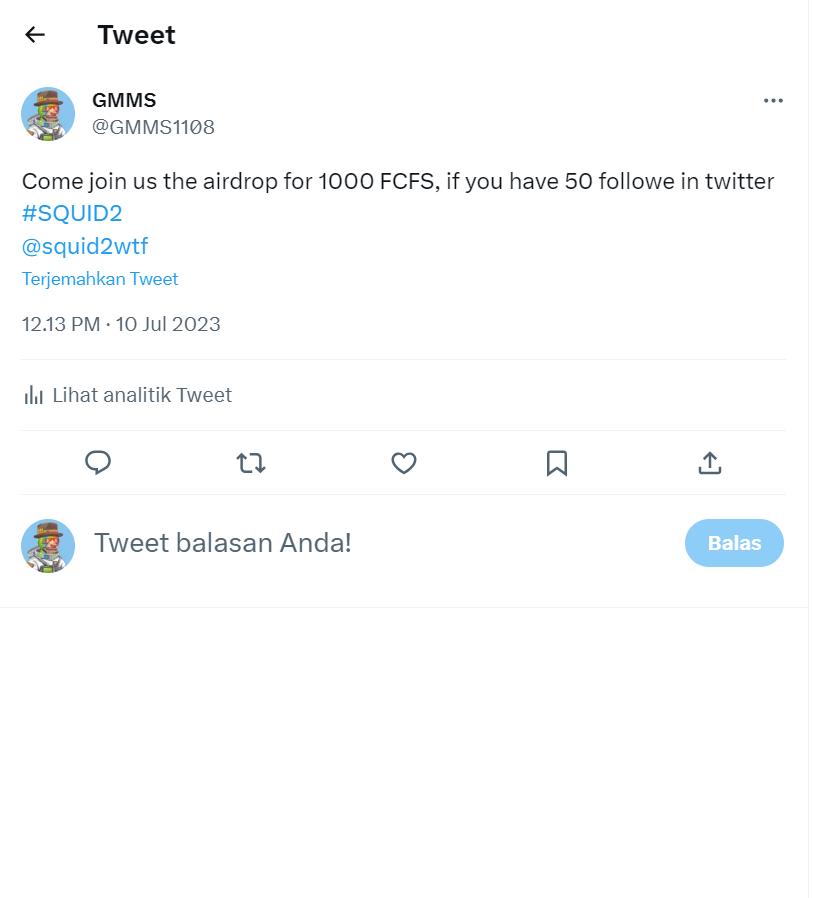 GMMS1108's tweet photo. @squid2wtf 0x783Fb7095DB23D5e79500D092a66E55C0C877916 https://t.co/hWnXu0gnES