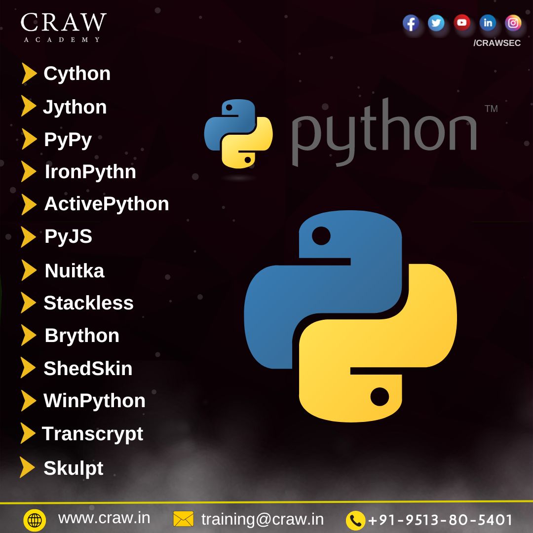 crawsec's tweet image. 📷 Unleash the power of #Pythoncompilers! 📷📷
Discover the secrets behind compiling code in #Python with Code Highlights. 📷📷
Tap on the link to know more
&lt; craw.in/learn-python-t… &gt;
#crawsec #cybersecurity #hacking #ethicalhacking #trending #training #lifeatcraw