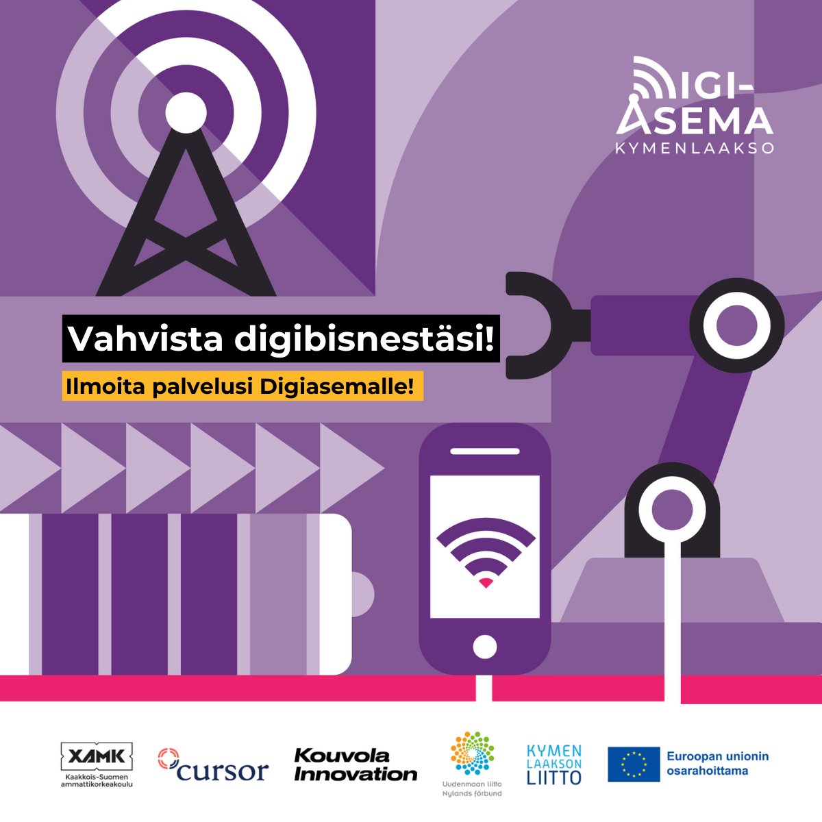 Haussa yritykselle sopivat digikumppanit? Tai buustia oman digibisneksen kehittämiseen?
Digiasema Kymenlaakso kerää yhteen alueen yrityksille suunnatut digipalvelut. digiasema.fi

#digiasemakymenlaakso  #yritykset <a href="/KinnoKouvola/">Kouvola Innovation</a> <a href="/CursorOy/">Cursor Oy</a> @kymenlaakso <a href="/Uudenmaanliitto/">Uudenmaan liitto</a>