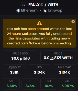 Pauly_Coin's tweet photo. Reversal ✅ Back over 100K! $PAULY https://t.co/JQe15w4kNM
