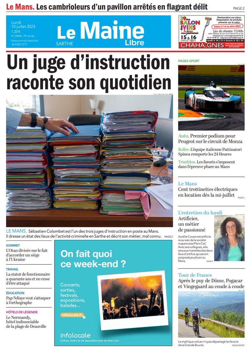 lemainelibre's tweet photo. Bonjour, 
Voici la Une du lundi. 
Le journal est à lire en version numérique ici : https://t.co/t01mqczDPo
Très bonne journée ☺ https://t.co/hqn5prBSM5