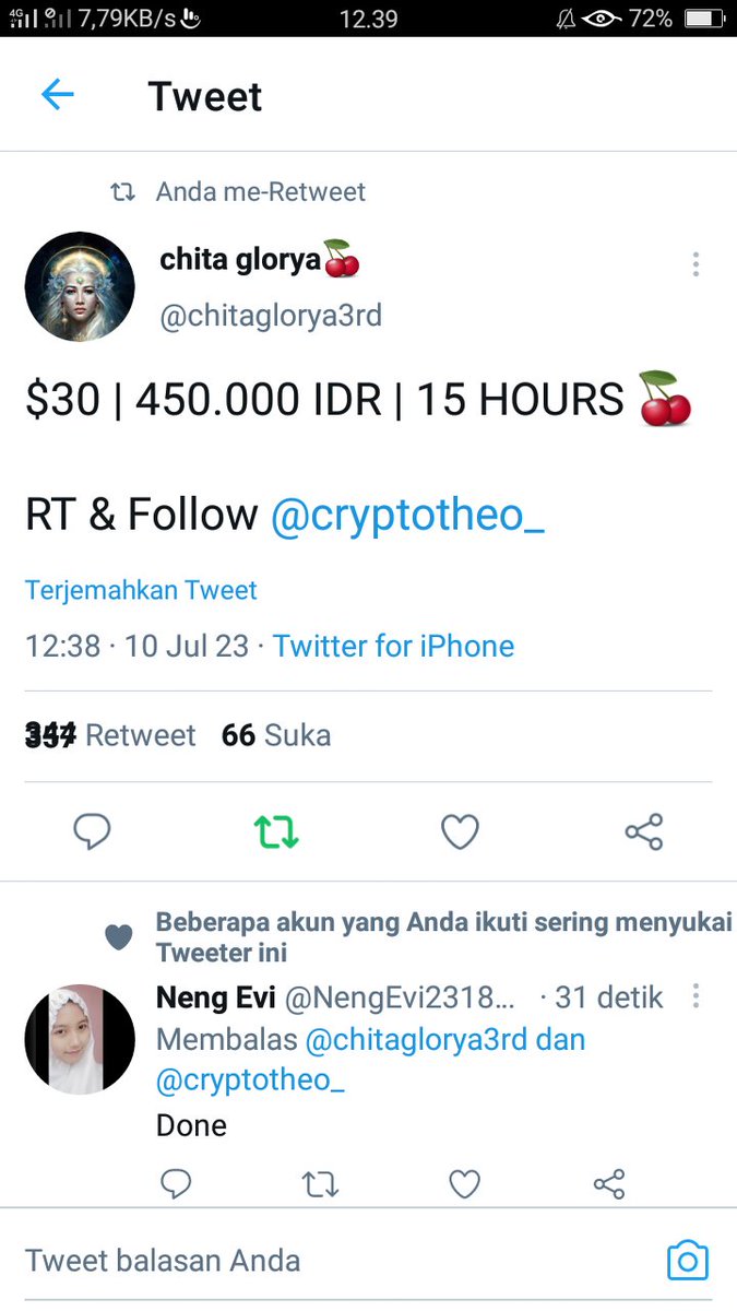 EndriSuryawan's tweet photo. @chitaglorya3rd @cryptotheo_ Done kak chita, bismillah win https://t.co/NXojYPGW5a