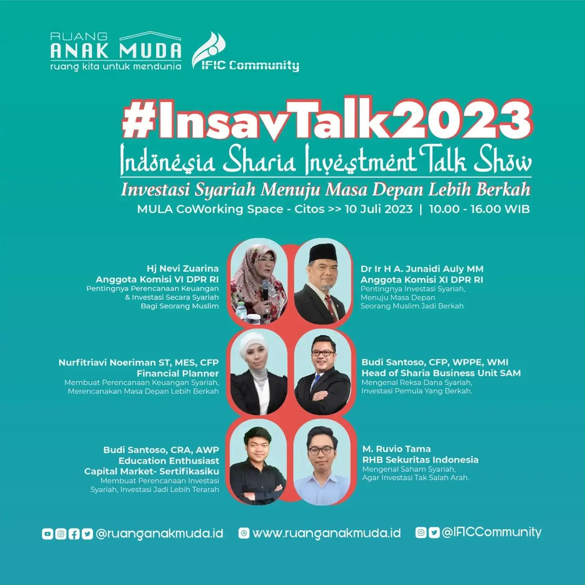 IFICCommunity's tweet photo. Hi Anak Muda Indonesia,
Kamu mau belajar investasi reksa dana? Udah tau belum jenis-jenis reksa dana? Kalau reksa dana syariah udah tau? Yuk kita belajar bareng tentang reksa dana di INSAV Talk 2023, Senin, 10 Juli 2023 | 10.00 WIB di MULA Coworking Space Citos. https://t.co/Fl4woraCag
