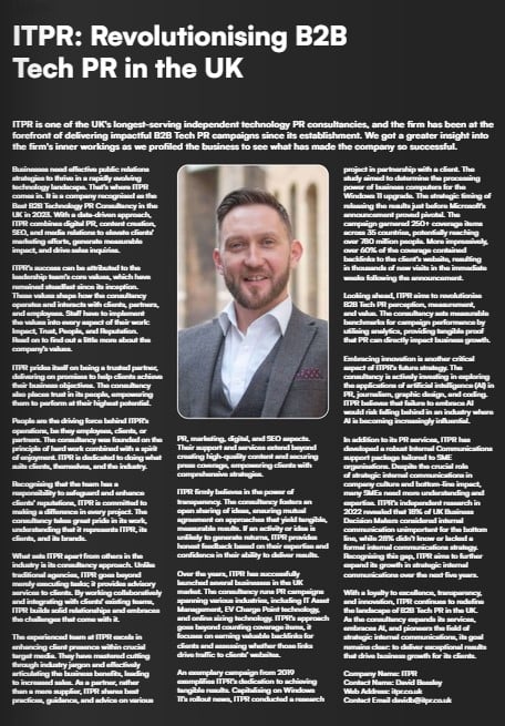 Last week we announced that <a href="/WeAreITPR/">ITPR</a> was awarded the Best B2B Technology PR Consultancy 2023 by <a href="/SME__News/">SME News</a> 🎉🙌

And they wrote an article about us too!

Who's that dashing young chap! 🤔🤣
hubs.ly/Q01WLBjr0

#WeAreITPR #B2BTechPR