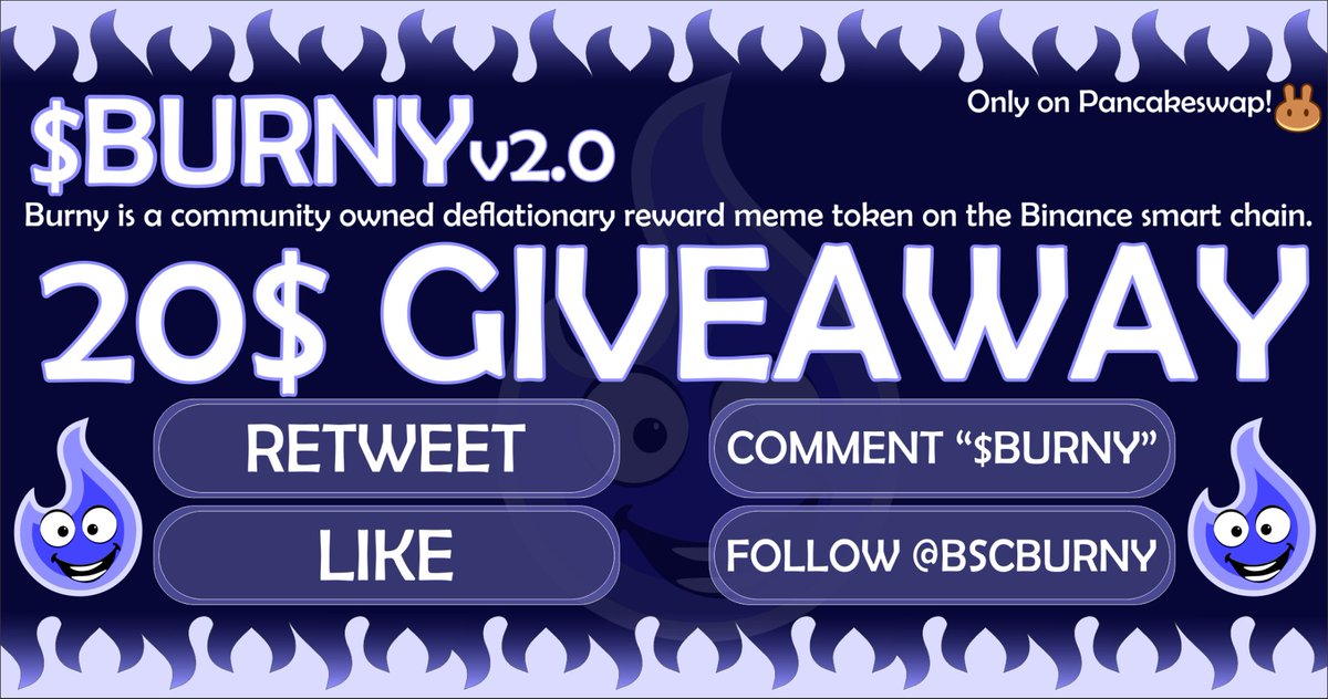 🎁 20$ #Giveaway 🎁 24h

🚀 $BURNY is going to rise amongst the #MEME GIANTS!

💸1 X 20$  ($USDT or $ETH) +100 $BURNY

You need to do the following to qualify 🔥
1️⃣Follow/Like/Retweet <a href="/BSCBurny/">🔥🔥 BURNY 🔥🔥</a> 
2️⃣Comment Using $BURNY or #BURNY with loads of 🔥🔥
3️⃣Join Our Telegram: