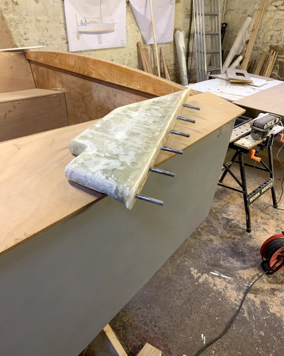 waughhillhead's tweet photo. STAGE 6.4 OF BUILDING A BOAT 🛠️⛵️THE SKEG
It’s vital to have a strong skeg as the rudder fixes onto the boat at the top of the transom &amp; the skeg at the bottom.

1. Cover the 3D printed template with fibreglass. 
2. Remove &amp; fill void with epoxy resin &amp; chopped up fibreglass. https://t.co/AI0wZm866l
