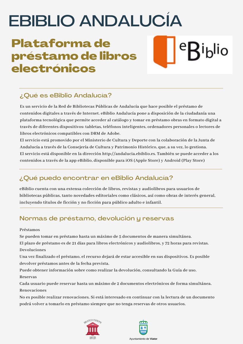 📲📲¿Conoces Ebiblio Andalucía? Plataforma de préstamo de libros electrónicos.... te contamos más en esta infografia...  📄📄

➡¿Qué es eBiblio Andalucía?
➡¿Qué puedo encontrar en eBiblio Andalucía?
➡Normas de préstamo, devolución y reservas

<a href="/ManuelJAlcalde/">Manuel Jesús</a>
<a href="/culturaviator/">CulturaViator</a>