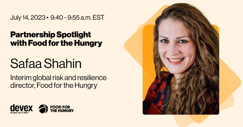 devex's tweet photo. Join Devex for a conversation with Safaa Shahin on the Global Fragility Act, resilience, and peacebuilding. Part of a series with bipartisan U.S. lawmakers &amp; officials.

Register virtually here ⬇️
https://t.co/HDxu4aR8jj

#DevexEvent #Newsmaker · Presented by @food4thehungry