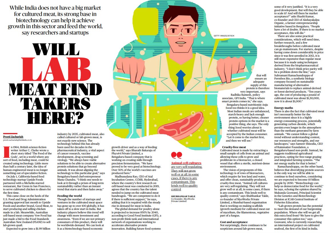With the #cultivatedmeat industry gaining momentum worldwide, <a href="/PreetiZach/">Preeti Zach</a>'s latest article in <a href="/the_hindu/">The Hindu</a> digs deeper into how India has the potential to become a key player given its talent pool and expertise in biotechnology!
thehindu.com/life-and-style…