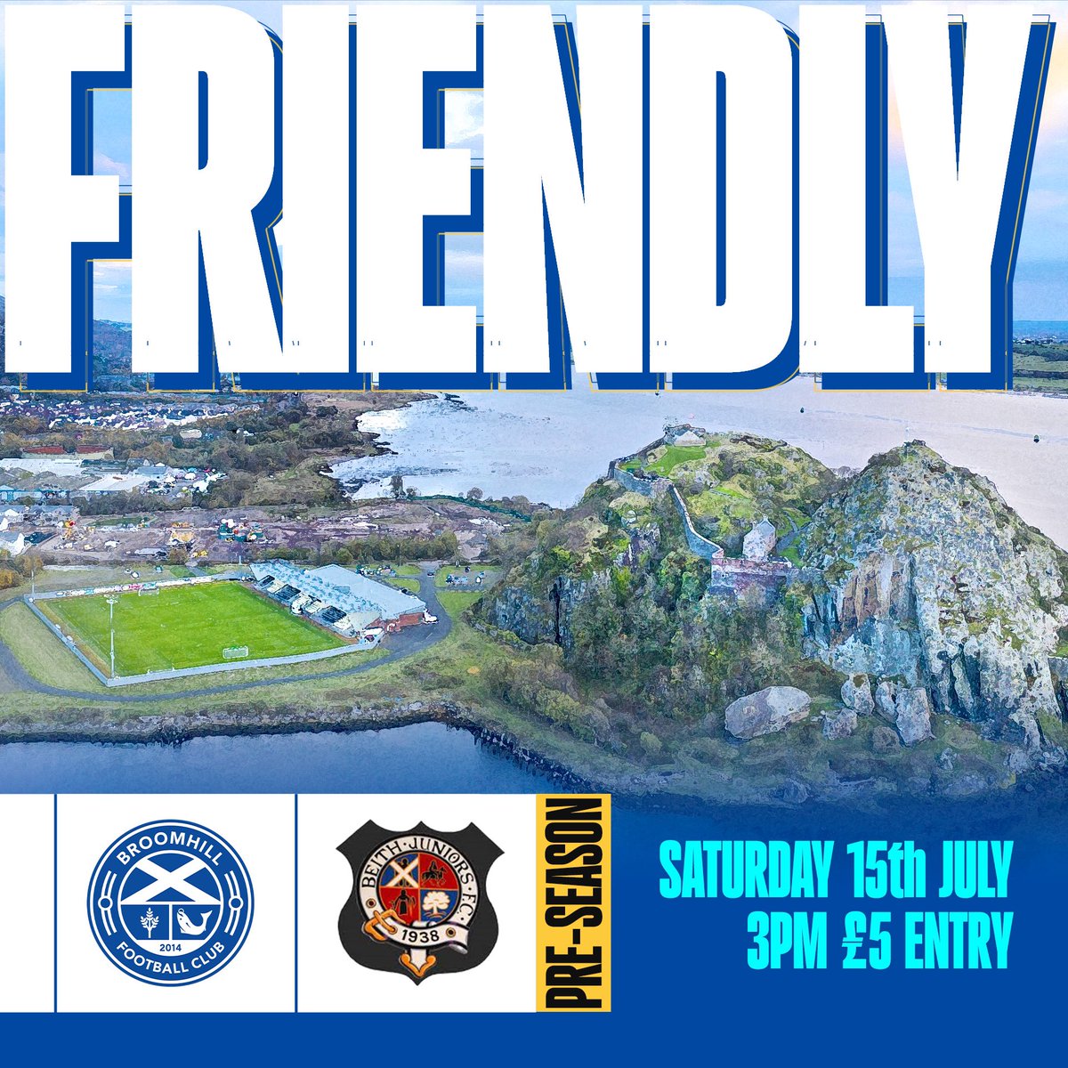 Pre-season continues with our first fixture at The Rock. Join us as we welcome the WOSFL Champs Beith Juniors on Saturday at 3pm. 

See you there?

🍻 Bar Open
🎟️ £5 entry 

🔵⚪️