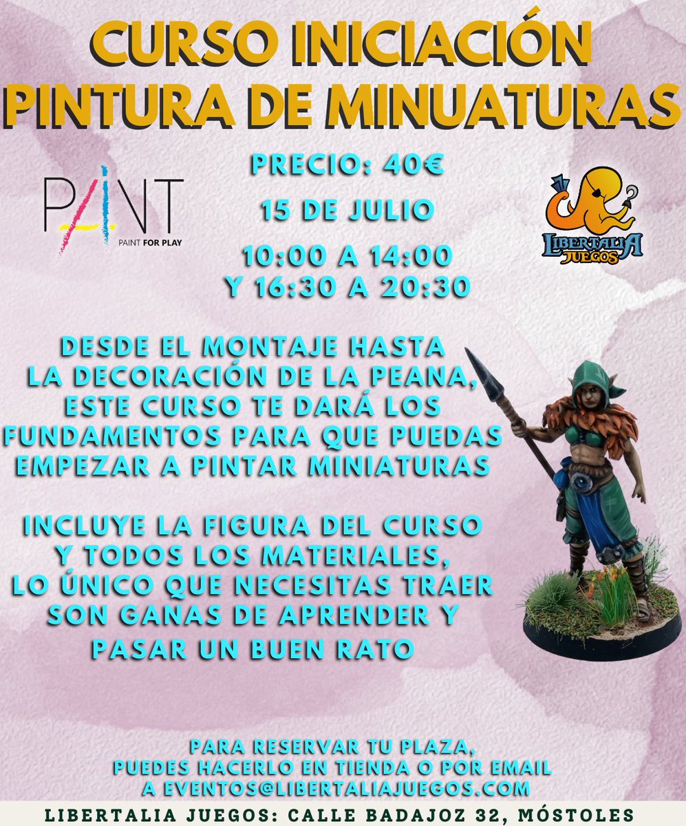 ¿Quieres aprender a pintar? ¿Estás cansado de jugar con miniaturas sin color?

¡Ven este sábado al curso de iniciación!

Plazas limitadas.