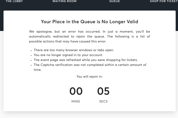 philsbury's tweet photo. Thanks @TicketmasterCS Got in, got kicked back 32,000 people. #useless #Ticketmaster https://t.co/GjF28zekec