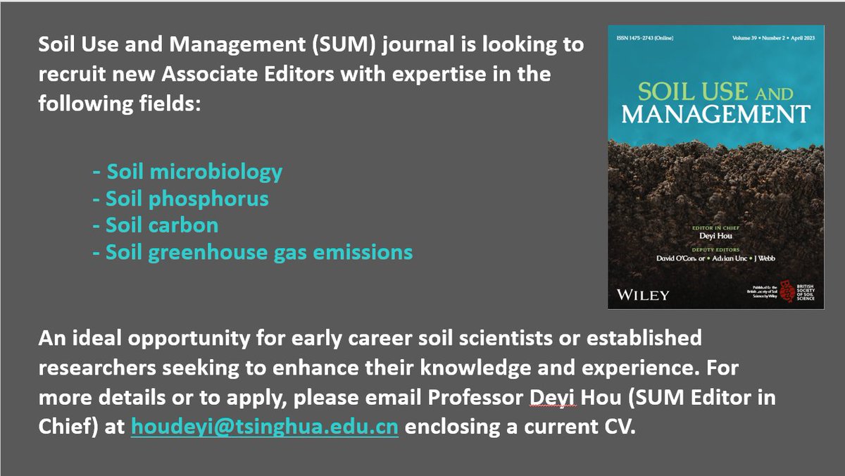 SUMjournal's tweet photo. We are recruiting Associate Editors!!!! For more details see below ⬇️...and please retweet.
@Soil_Science @ECSoil_Sci @ejsoilscience @wileyearthspace #SOIL #GHG #carbon https://t.co/V5NSUfBTBK