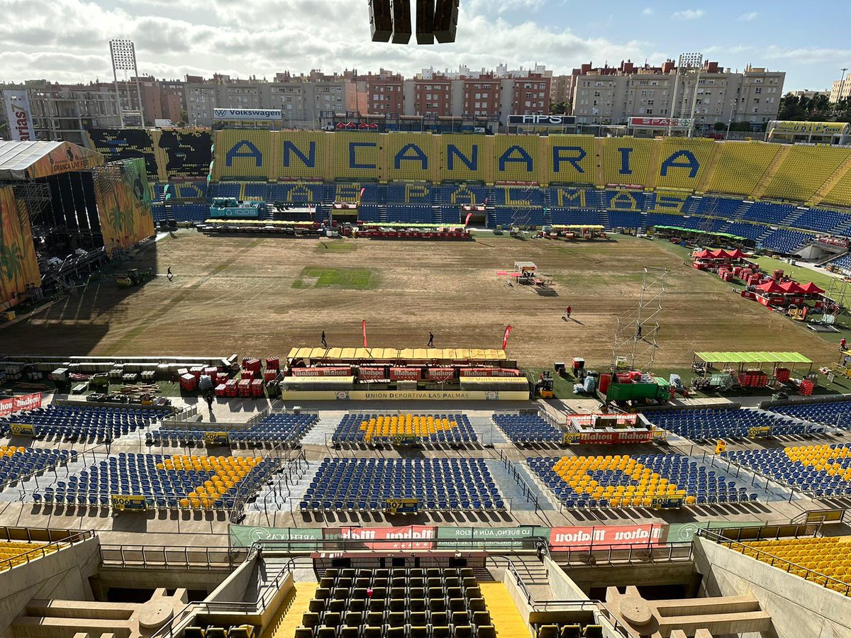 GranCanariaDep's tweet photo. Tras la celebración del GranCa Live Fest comienzan los trabajos de acondicionamiento para que el césped del terreno de juego del Estadio de Gran Canaria esté en óptimas condiciones para el arranque de LaLiga 23-24 el próximo 12 de agosto. 

#gcislaeuropeadeldeporte https://t.co/iG5p2PikoD