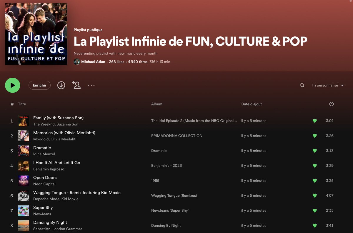 🎧 J'ai mis à jour La Playlist Infinie sur Spotify avec les 40 nouveautés les + cool du moment dont @Moodoidmusic @christiancohle @AhmadeusSameer @DagnyMusic @JMetcalfeBand @zouuuj @TheBrandyClark @bambinahahaha @keepshellyinath et plein d'autres... ⬇️ open.spotify.com/playlist/4M8n8…