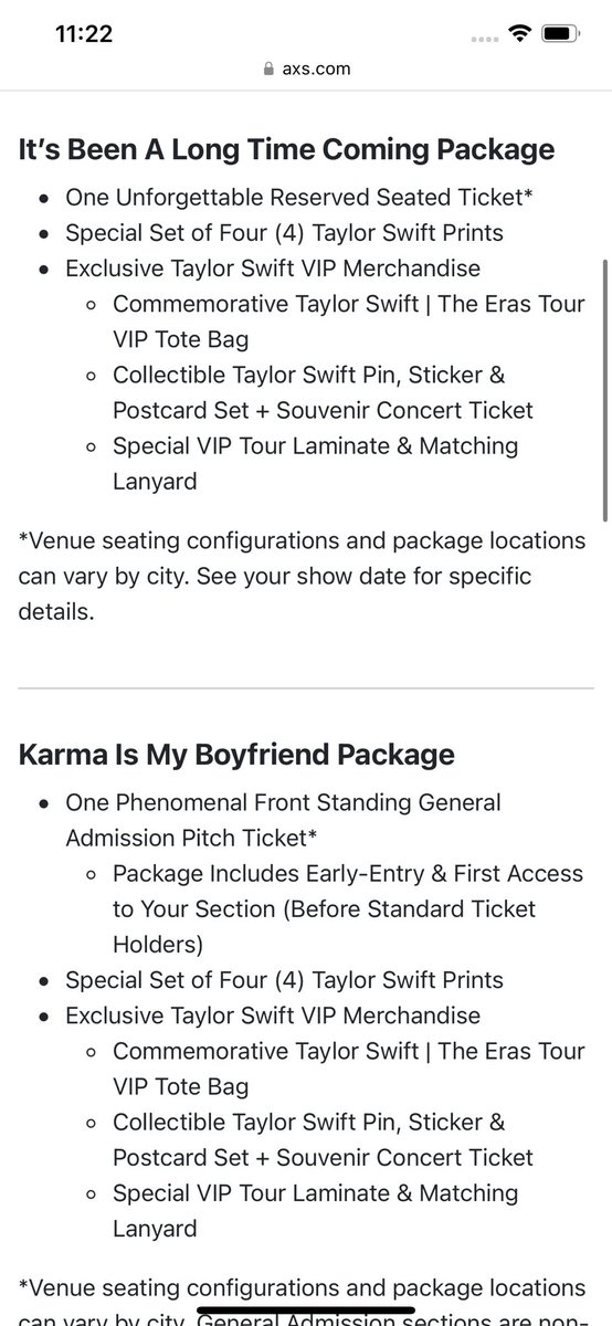 p92632's tweet photo. I got my ticket!!!! Here’s the detail of Taylor Swift UK tour package details, hope this will help some of you decide what to get! The most expensive package is Its Been A Long Time Coming which is £600+, I got the Karma Is My Boyfriend which is £390 #taylorswiftpresale https://t.co/NIXon8Khy5