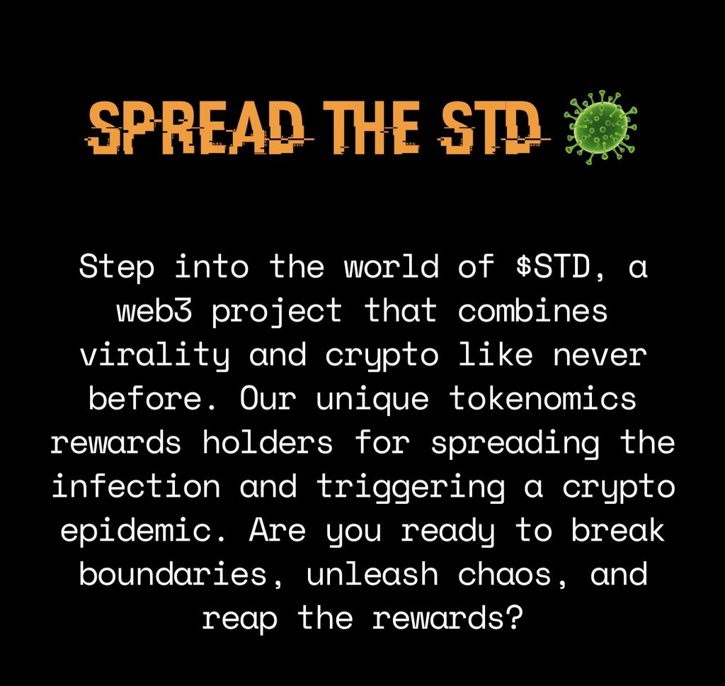 crypto_cuti's tweet photo. @MartuSaylor @purpledudenft Join the massive Spread RN @STDERC 
The virus is spreading rapidly 🦠🦠
 Bullish Project  💴 
Amazing 🤩 community No doubt 👎 
#STD  

https://t.co/cltaK0YZny https://t.co/cyMtCrGTbA