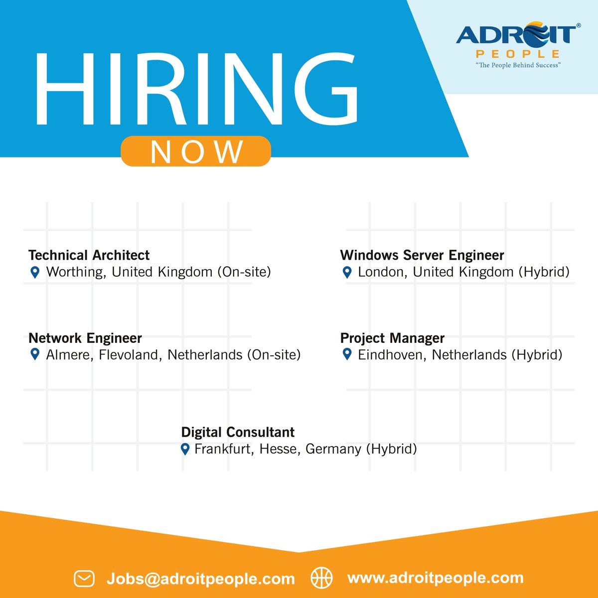 We have exciting job opportunities available in #multiplepositions across #Europe
Please send your resume to jobs@adroitpeople.com

#jobsinlondon #europejobs #netherlandsjobs #germanyjobs #frankfurt