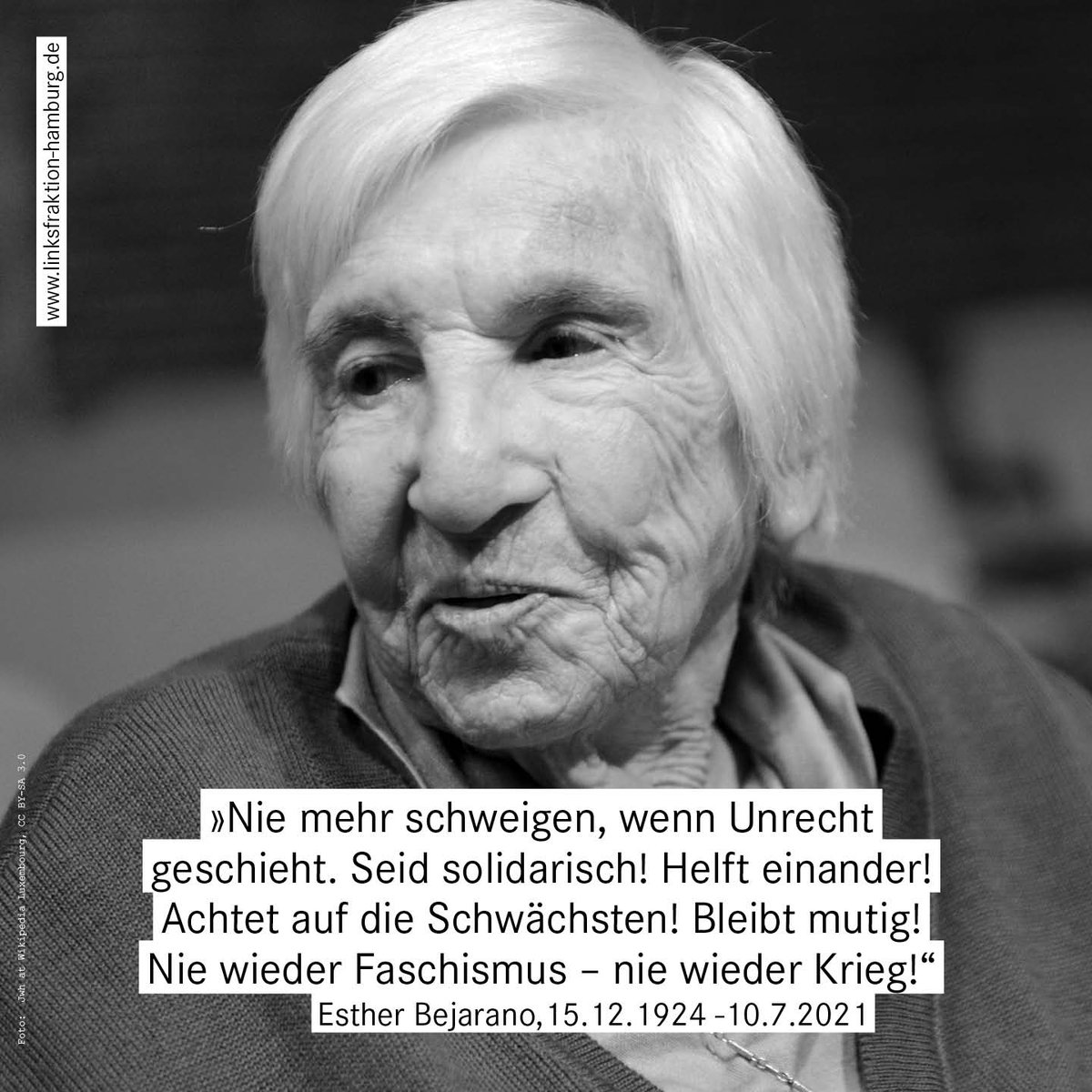 Heute vor zwei Jahren starb Esther Bejarano. Als Shoah-Überlebende, Musikerin und Antifaschistin hat sie uns beeindruckt und geprägt. Wir werden sie nicht vergessen!
#esther #bejarano #estherbejarano #trauer #jahrestag #antifaschismus #antifa #nonazis #nonazishh #hamburg