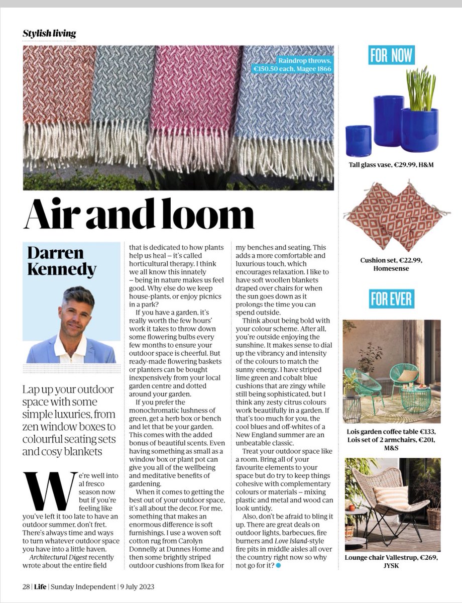 Delighted to see Irish brand @Magee1866 feature in Life Magazine thanks to @Darrenken 🙌🏼 . Their throws are investment buys! ❣️ #IrishInteriors #Magee1866
