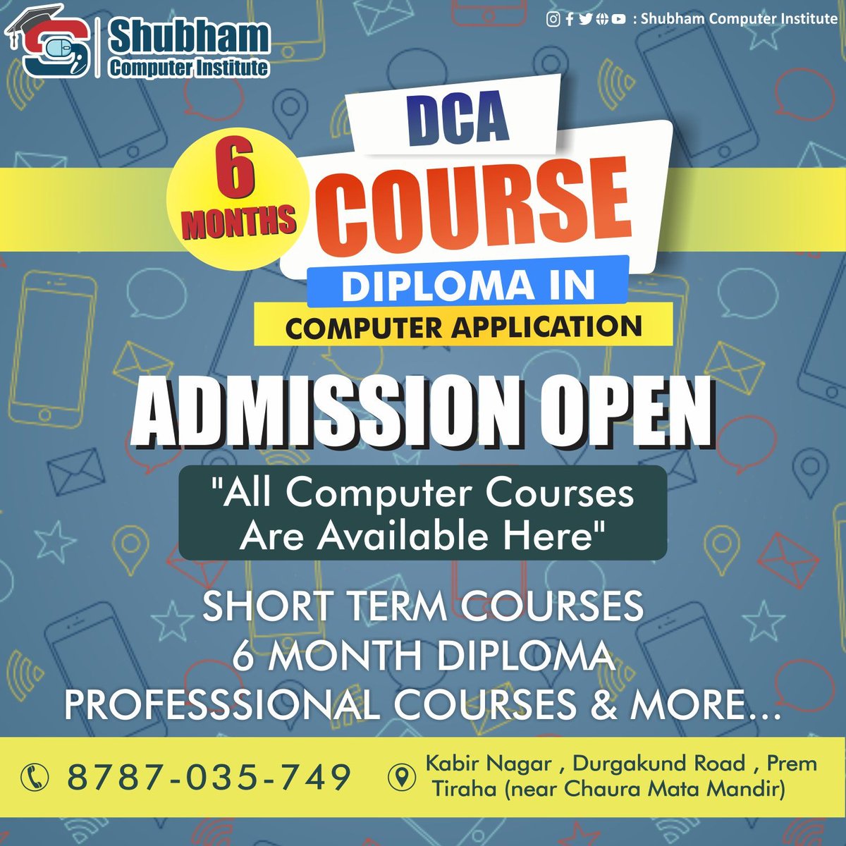 ShubhamComput10's tweet image. Welcome to Shubham Computer Institute"Unlock the world of Diploma in Computer Application with the DCA course in SCI! 🌐
#DCAcourse #DiplomainComputerApplication #LifelongLearner #CareerGrowth #SCIInstitute
#bestinstitute
#joborientedcourse
@shubhamcomputerinstitute