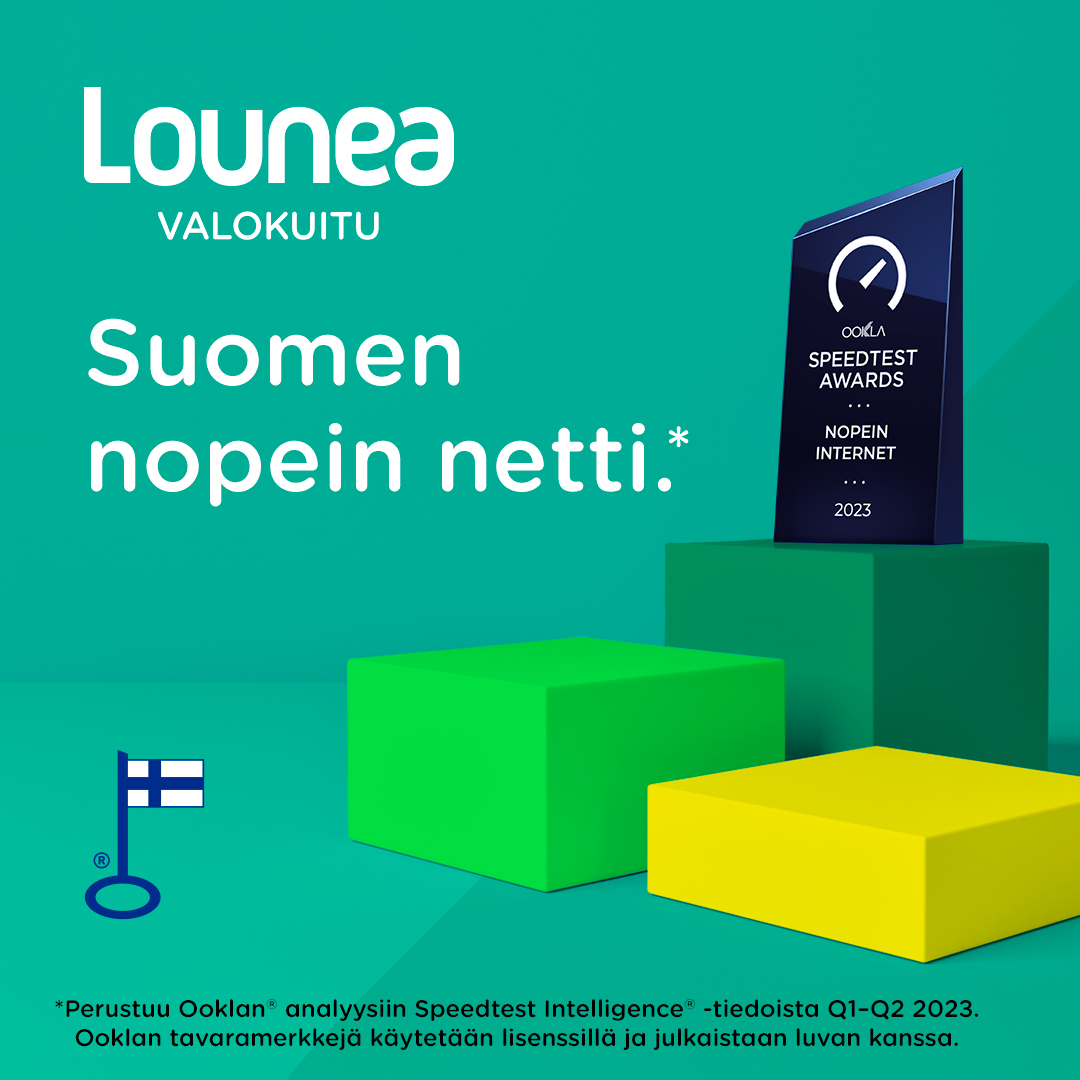 LouneaOy's tweet photo. Isoja uutisia! 📈 Verkkoyhteyksien nopeutta analysoiva Ookla @Speedtest on myöntänyt Lounealle Speedtest Awards™ -palkinnon kategoriassa Suomen nopein Internet. Lue lisää tunnustuksesta: https://t.co/C0p9cVMzoy

#SuomenNopeinInternet #Speedtest #Ookla #valokuitu #Lounea https://t.co/k9f0YiXFoP