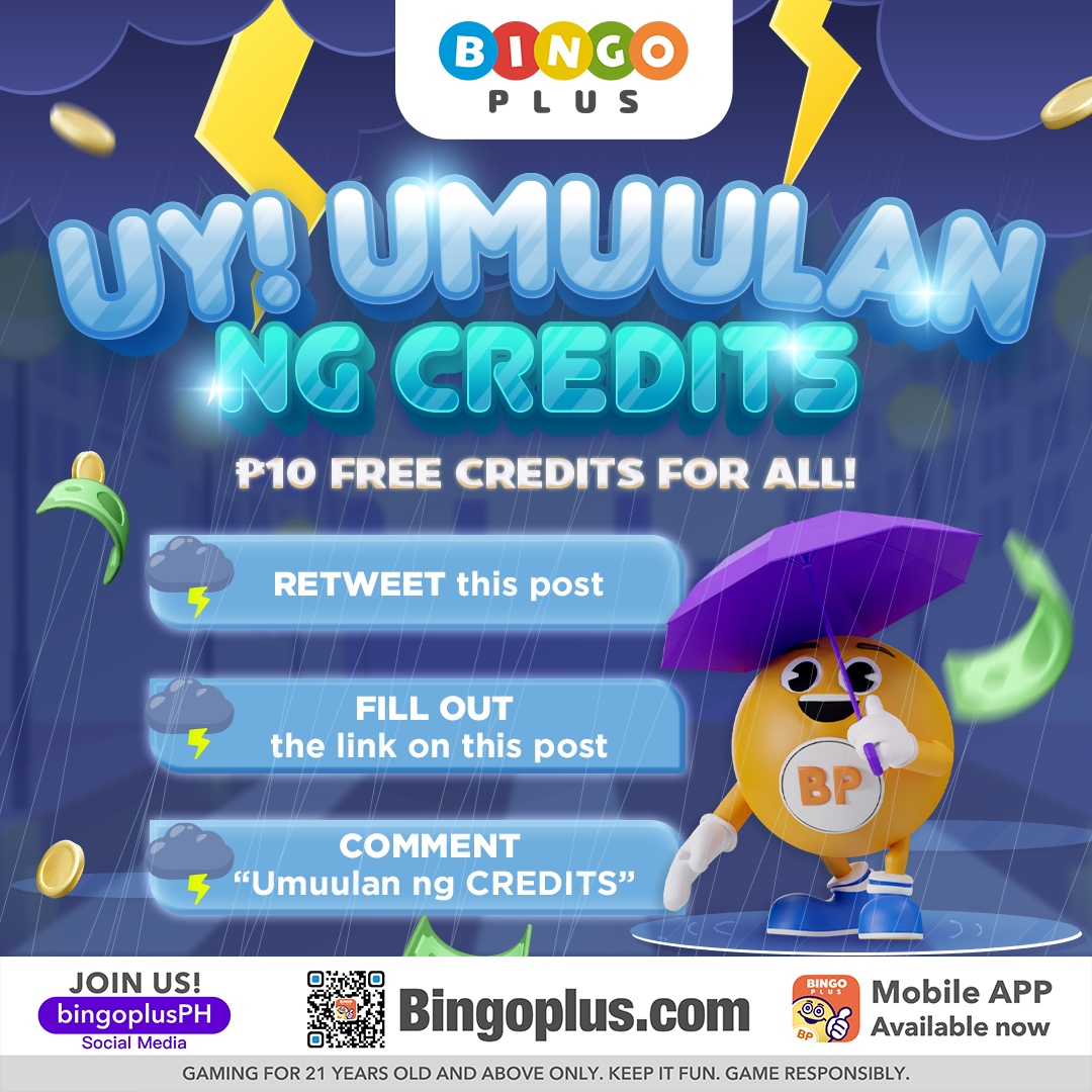 Bingoplusph's tweet photo. Ewan ko na lang kung hindi ka pa makakuha ng credits ☔️

Sundin ang mechanics sa post na ito to qualify. Complete na yan ah! Ewan ko na lang talaga 😁

https://t.co/JHlqmd7wrG

#BingoPlus #BPgiveaways #credits #cash https://t.co/nNcZhlQ2mo