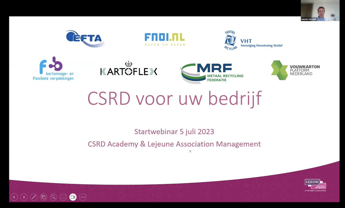 Webinar '#CSRD voor uw bedrijf' - ‘Van #duurzaam denken naar DOEN’
Afgelopen week vond er een interactief #webinar plaats over de CSRD, speciaal georganiseerd voor NL verenigingen die opdrachtgever zijn van Lejeune 
Neem contact op voor meer informatie.