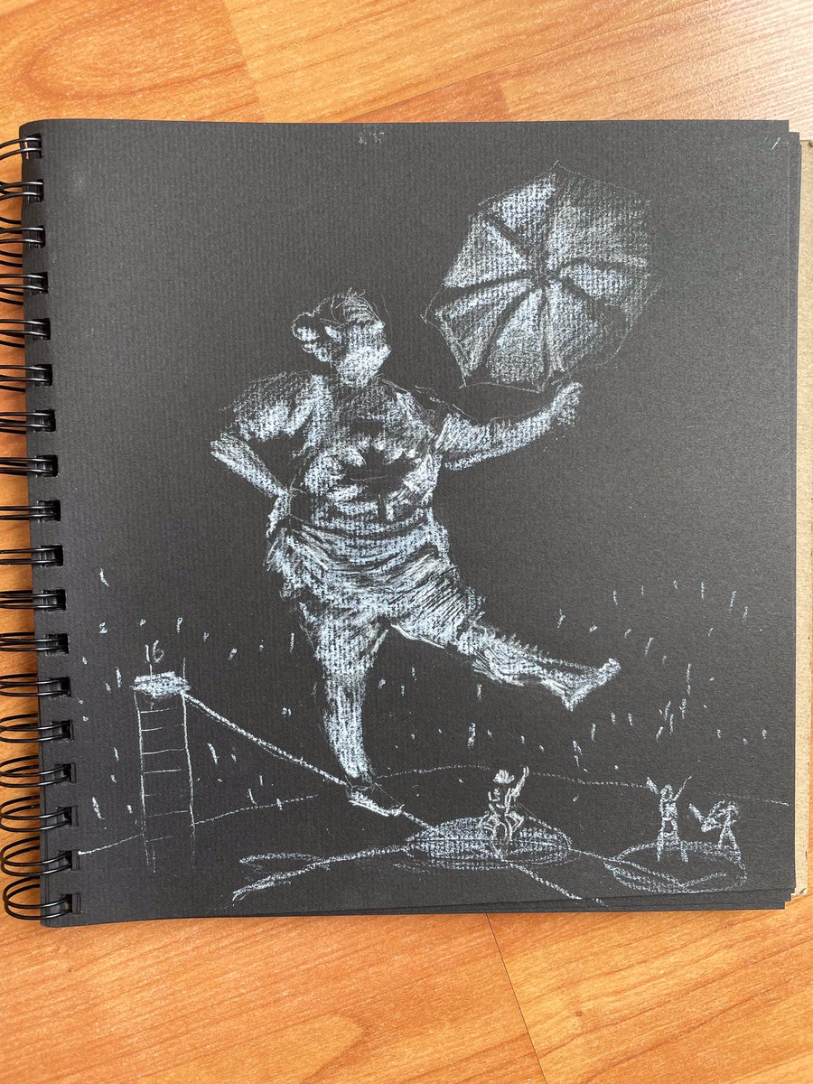 SpinneyAlan's tweet photo. Day 16 of @AdorkaStock ‘s pose challenge, here is “Above All”, white pencil on black drawing paper. #draweverythingJune2023 https://t.co/AeTbjYIAUN