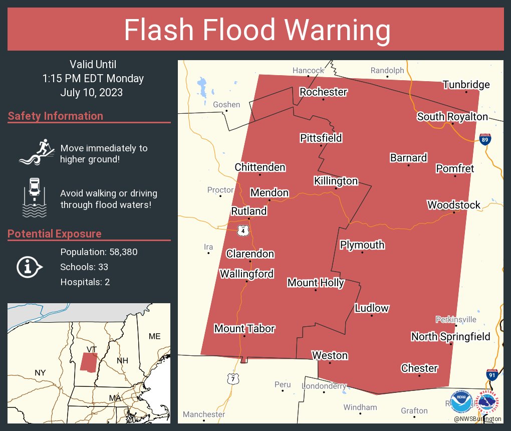 NWS Burlington on Twitter "Flash Flood Warning continues for Rutland