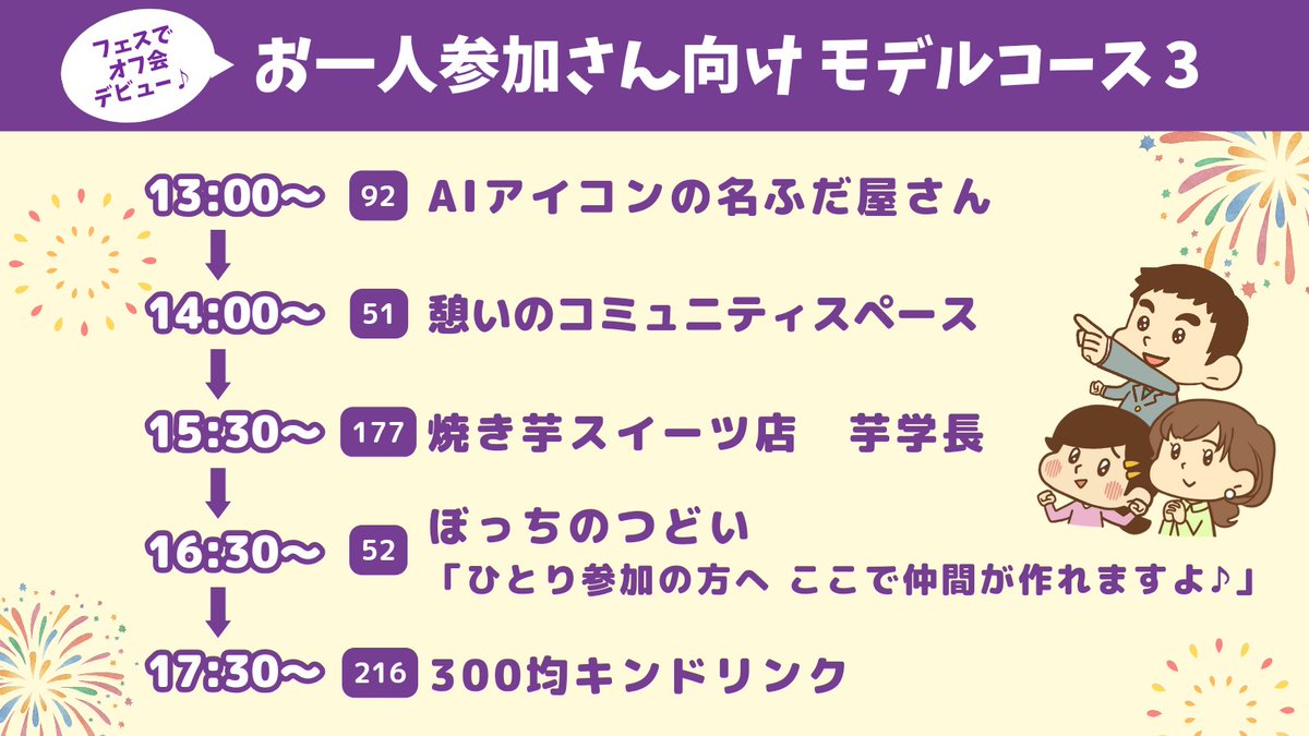 libe_fes's tweet photo. オフ会デビュー応援プラン🔰✨
お一人さまも大歓迎です🎉

🔸名札を作って交流準備
🔸癒しのスイーツで緊張をほぐし
🔸ぼっち仲間と交流＆ブース巡り

「初めてのオフ会でちょっと不安…」
そんな方でも安心して楽しめますよ😊🎶

#リベ大フェス2023
チケット詳細はこちら💁‍♀️
https://t.co/dcN3xF5mGm https://t.co/VI9ZtzjSBw