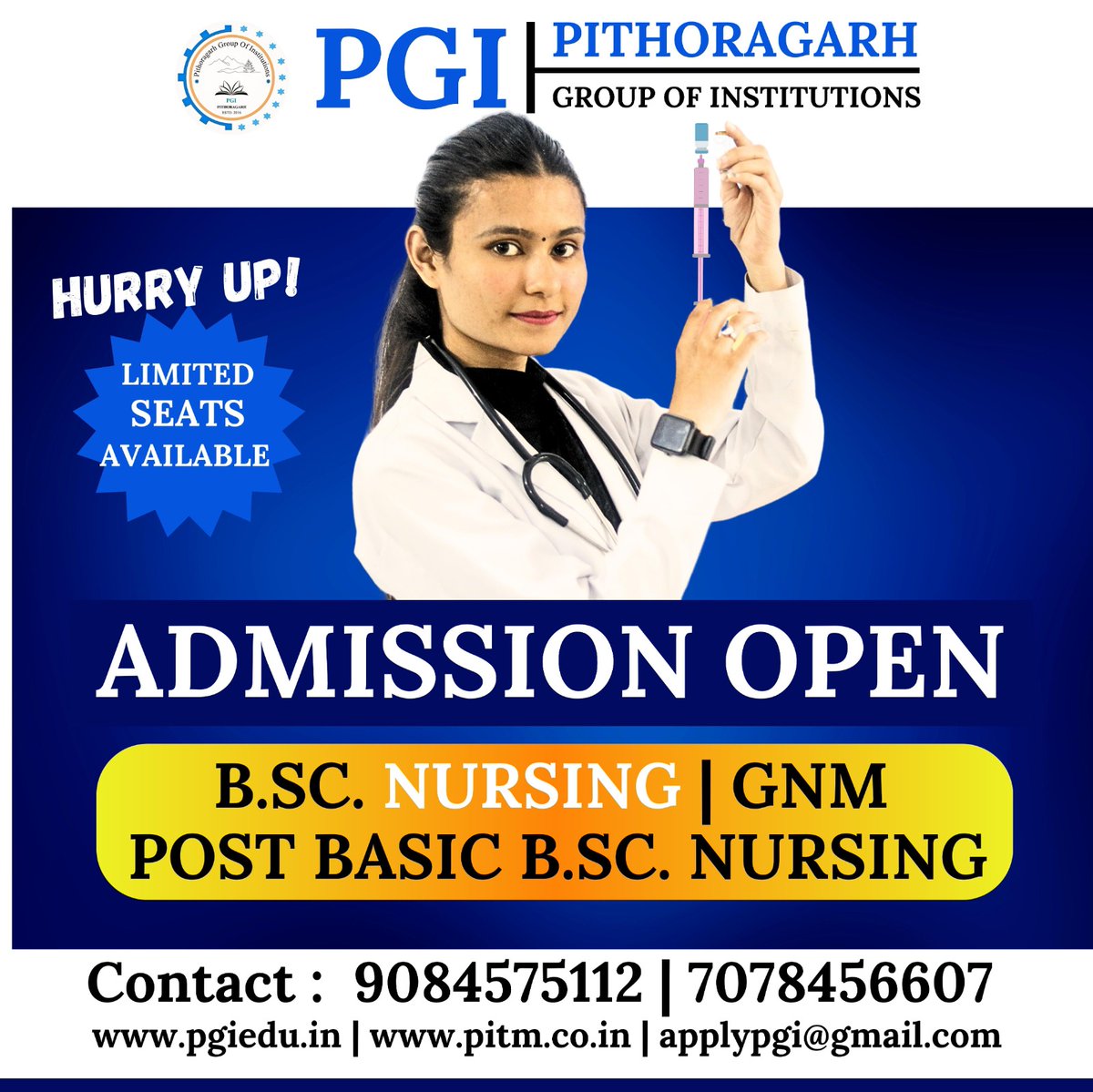 'Nursing: the art of caring, the science of healing. #NursePower'

PGI Pithoragarh Provides world-class education with up to 100% placement assistance.

Admissions Open 2023-2024
Call us at 9084575112,7078456607
💌 Mail Us on applypgi@gmail.com
💜 Follow Us To Know More