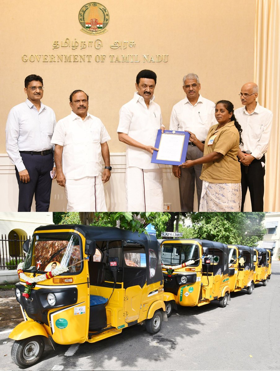 galattadotcom's tweet photo. #NewsUpdate | தொழிலாளர்கள் நல வாரியத்தின் சார்பில் பதிவு பெற்ற 500 பெண் ஓட்டுநர்களுக்கு புதிய ஆட்டோ ரிக்சா வாங்குவதற்காக தலா ரூ. 1 இலட்சம் மானியம் வழங்கும் திட்டத்தை முதலமைச்சர் மு.க.ஸ்டாலின் தொடங்கி வைத்தார்.
@mkstalin @CMOTamilnadu #MKStalin #WomanAutoDriver #GalattaNews