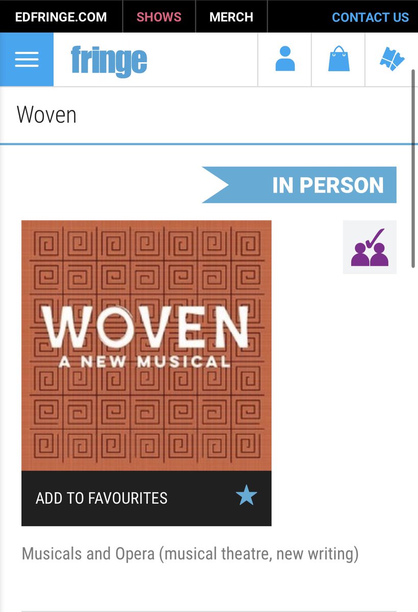 Booked to <a href="/woventhemusical/">Woven: A New Musical</a> 

Join me there Aug 14

Tickets via
tickets.edfringe.com/whats-on/woven

I am now seeking my 8th show to see. DM or message if you want to book to mine and I book to yours ❤️